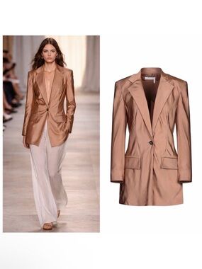 Chloé Pink Tan Blazer Silk Blend Longline Tailored 6 Boho Work Office NWT 🟡